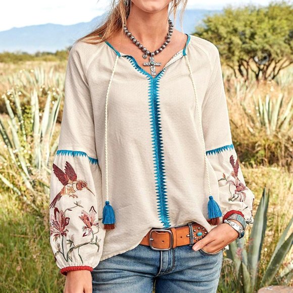 Sundance Tops - Sundance Paloma Oversized Embroidered Boho Peasant Top